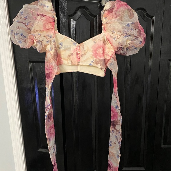 ASOS LUXE organza puff sleeve top with bow back in floral print - part of a set - Picture 4 of 4